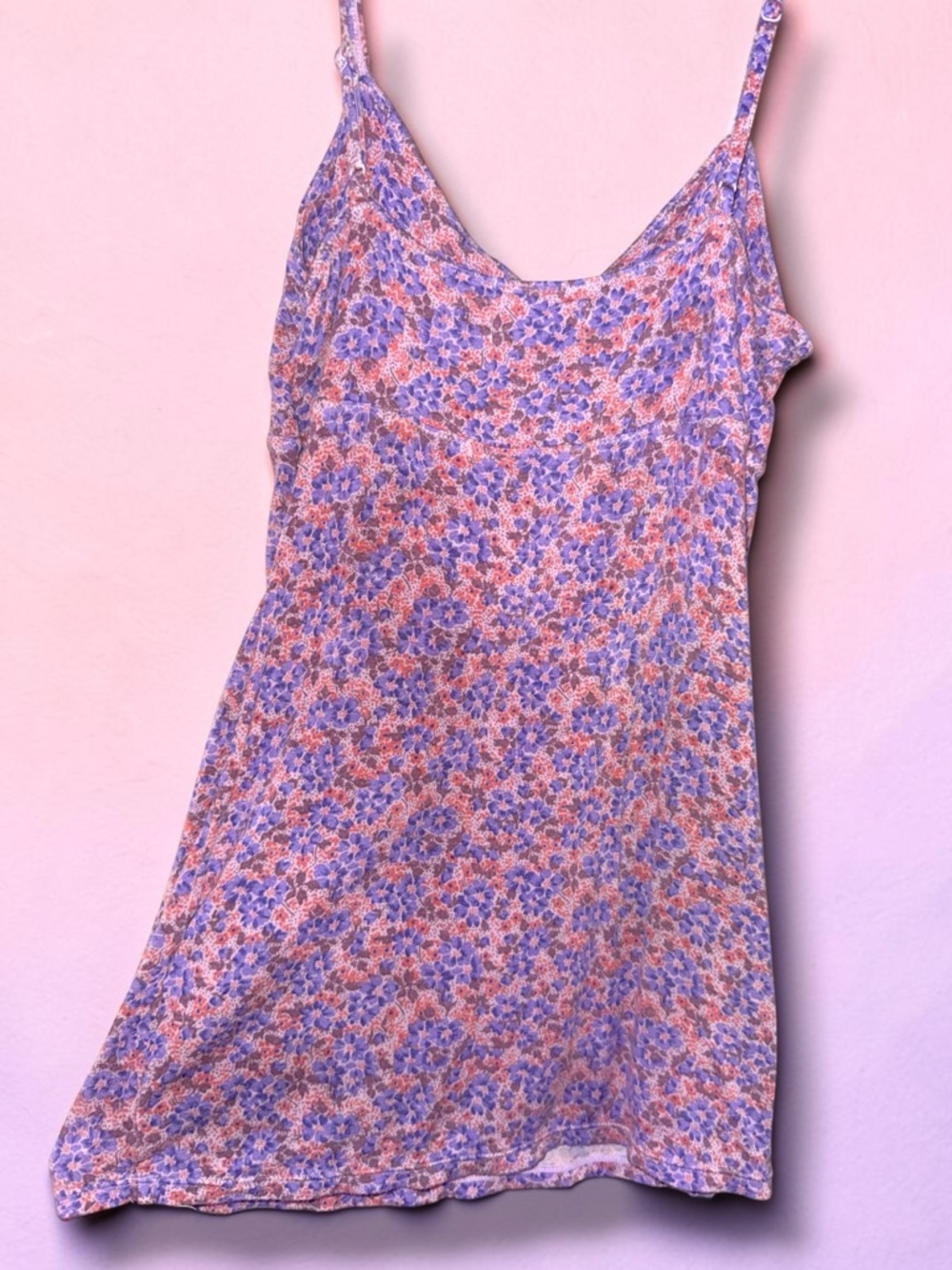Free People-Vintage Y2K Pink & Purple Floral Bodycon Spaghetti Strap-Size S - Picture 4 of 5